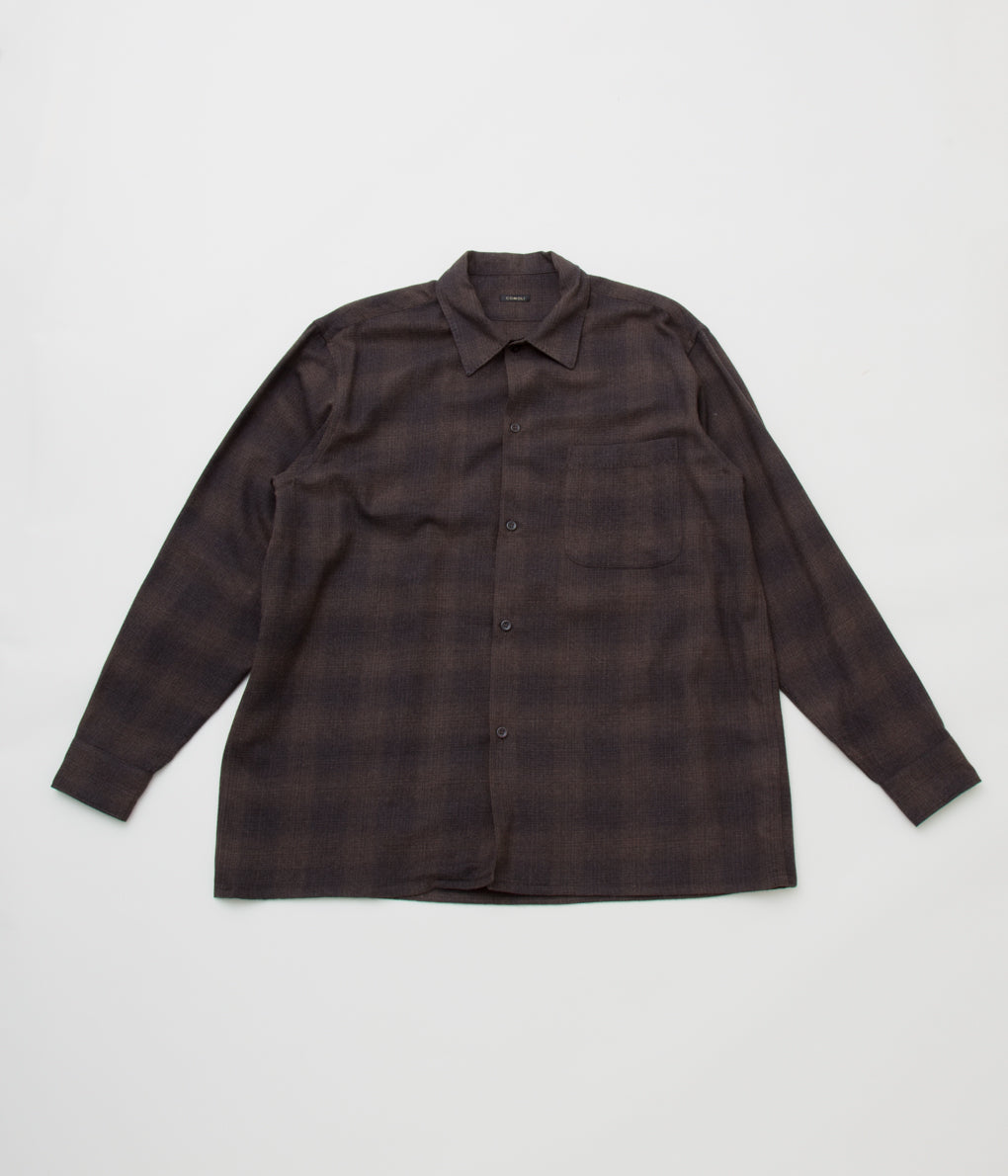 【20AW/新品】comoli ウールチェック オープンカラーシャツ ブラウン