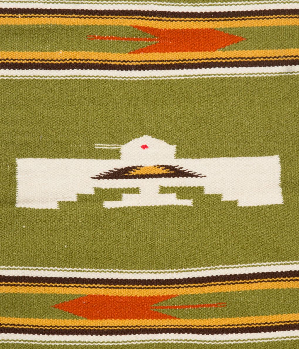 VINTAGE FABRIC "1950's~ CHIMAYO RUG THUNDERBIRD"(LIME GREEN)