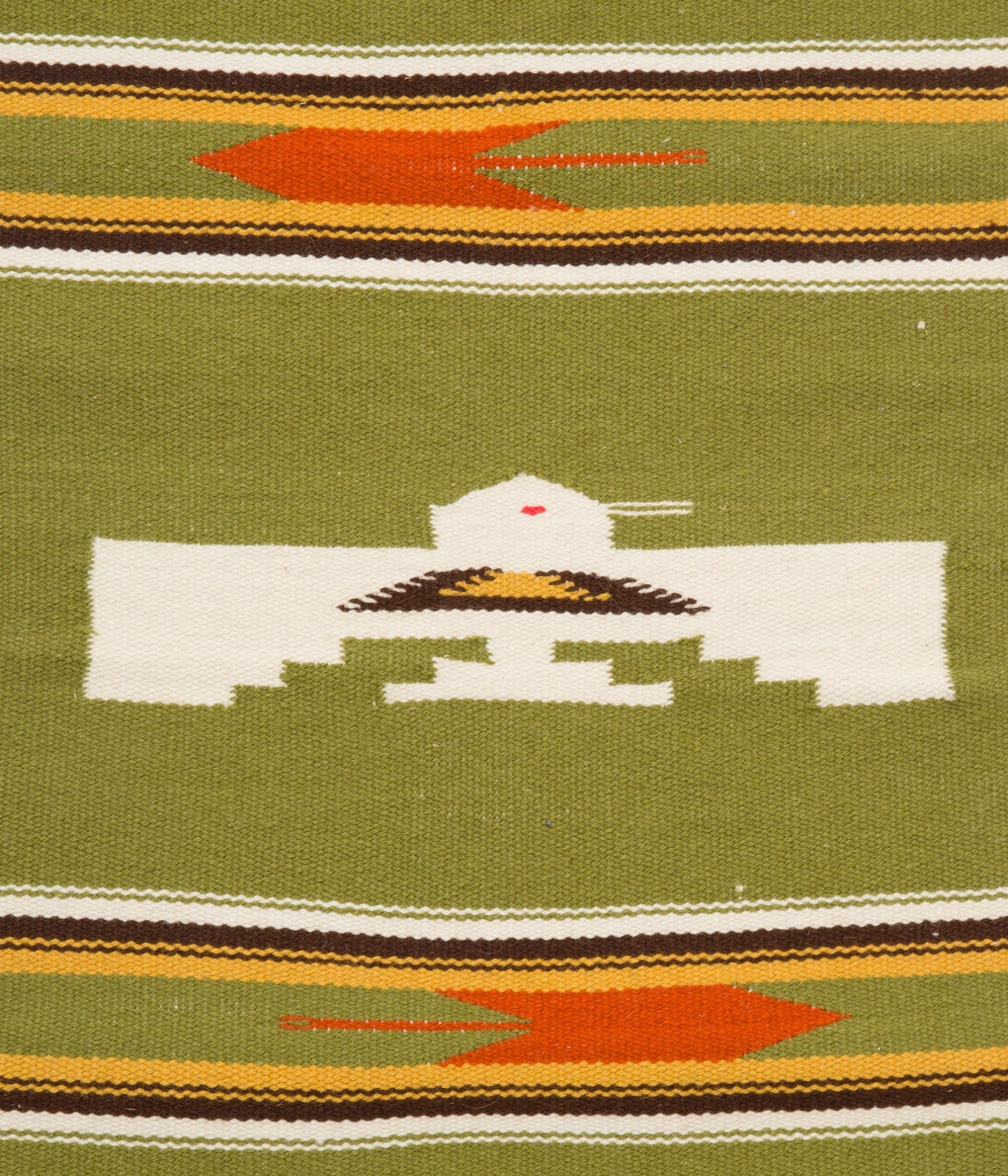 VINTAGE FABRIC "1950's~ CHIMAYO RUG THUNDERBIRD"(LIME GREEN)