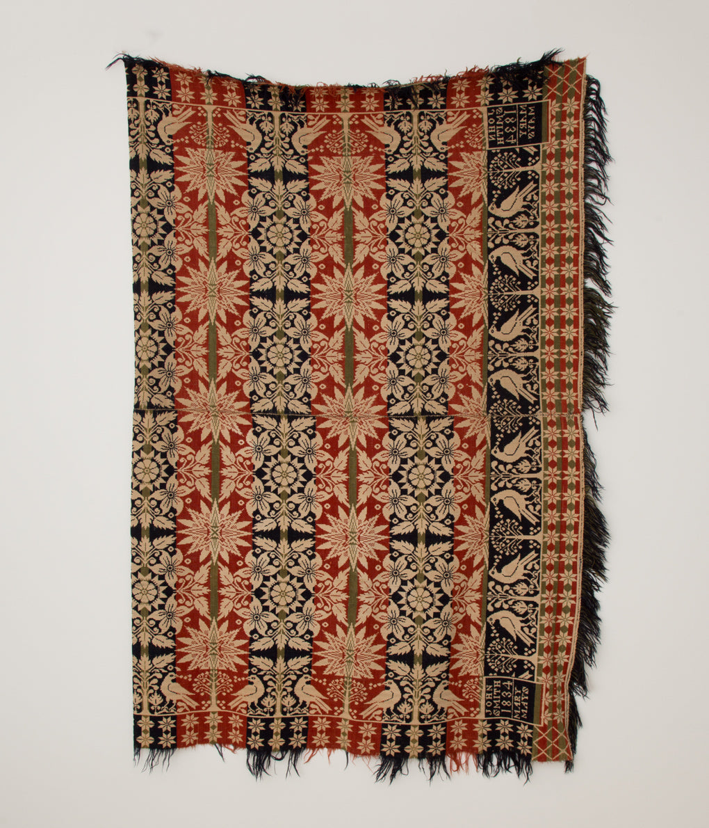 VINTAGE FABRIC "1834's ANTIQUE HAND WOVEN WOOL COVERLET"