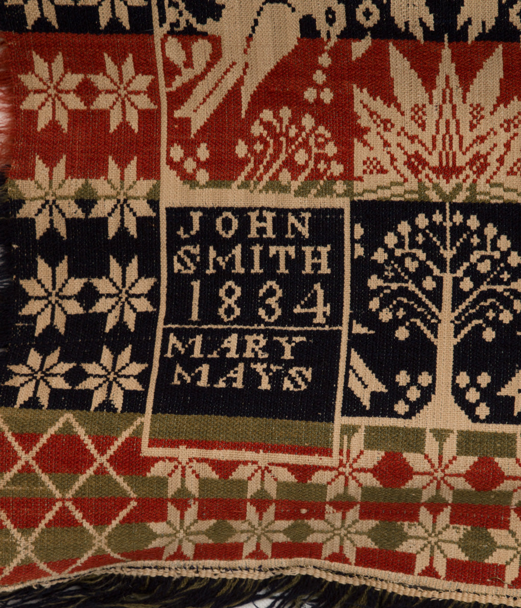VINTAGE FABRIC "1834's ANTIQUE HAND WOVEN WOOL COVERLET"