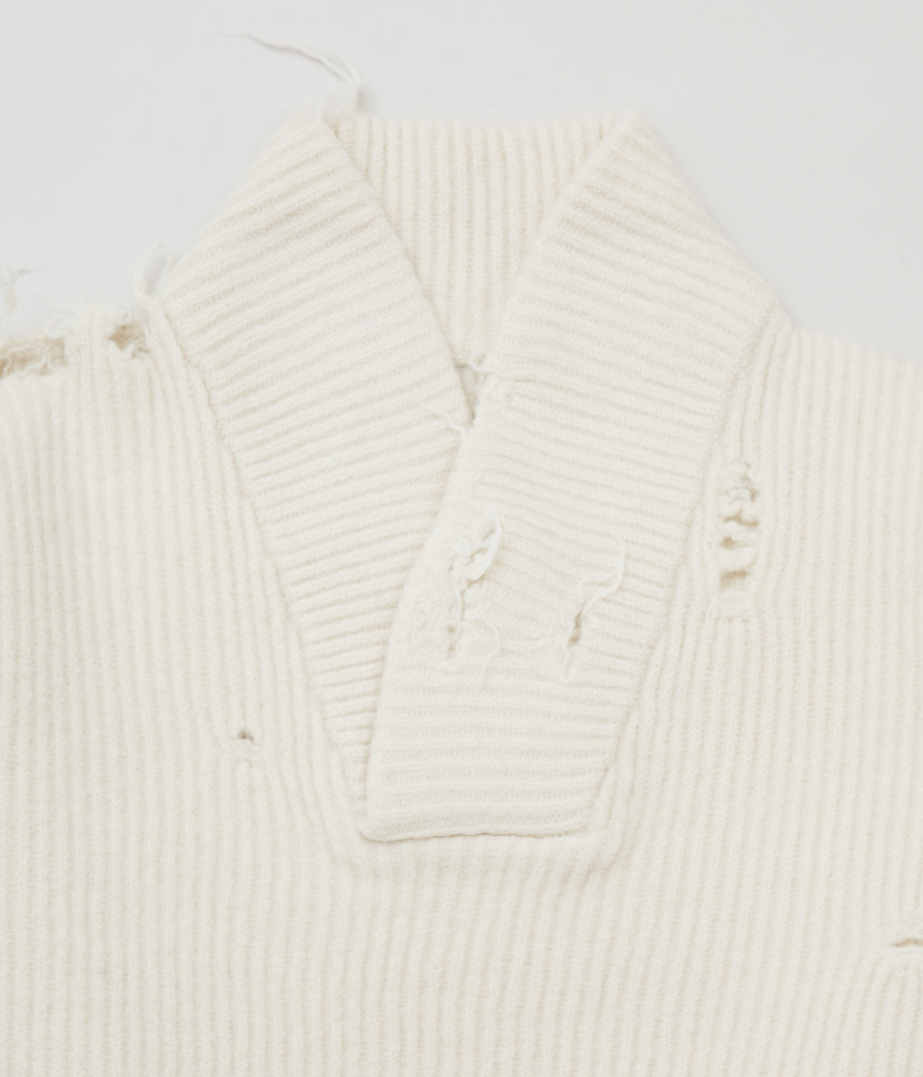 HED MAYNER "DESTROYED SHAWL COLLAR SWEATER "(ECRU)