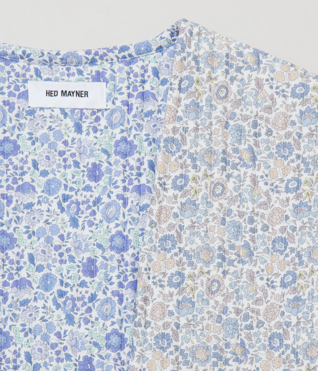 HED MAYNER "REVERSIBLE QUILTED CROPPED COAT"(LIGHT BLUE & ECRU FLOWERS)