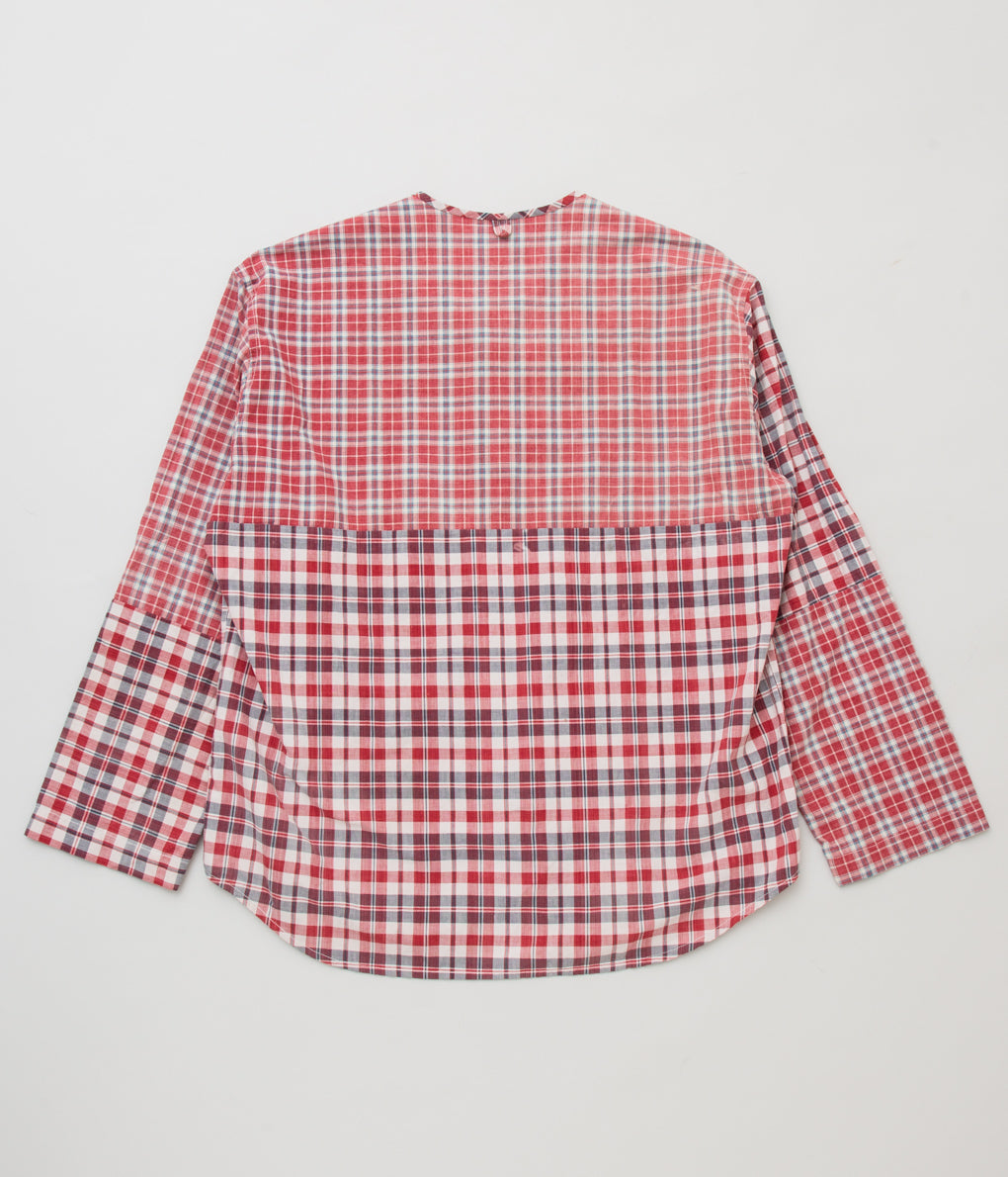 OLIVER CHURCH "SOFT SHIRT (ANTIQUE/VINTAGE FRENCH COTTON/LINEN)"(RED CHECKS/PLAID PATCH WORK)