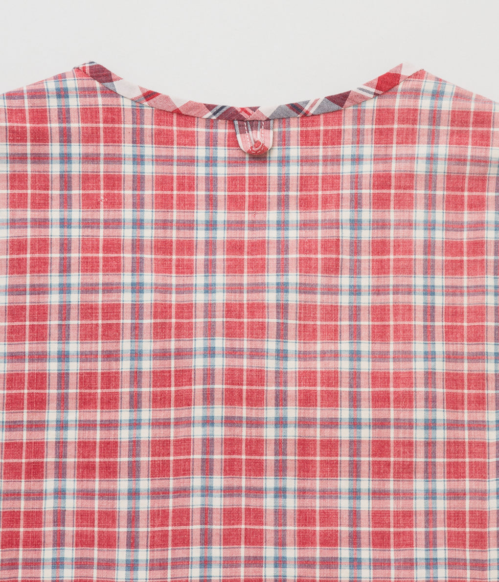 OLIVER CHURCH "SOFT SHIRT (ANTIQUE/VINTAGE FRENCH COTTON/LINEN)"(RED CHECKS/PLAID PATCH WORK)