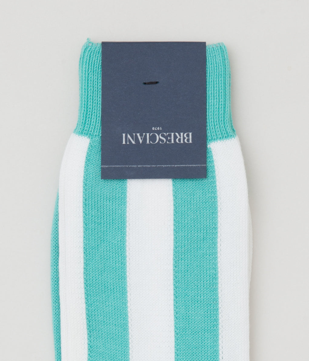 BRESCIANI "FAT VERTICAL STRIPE" (WHITE x LIGHT TURQUOISE)