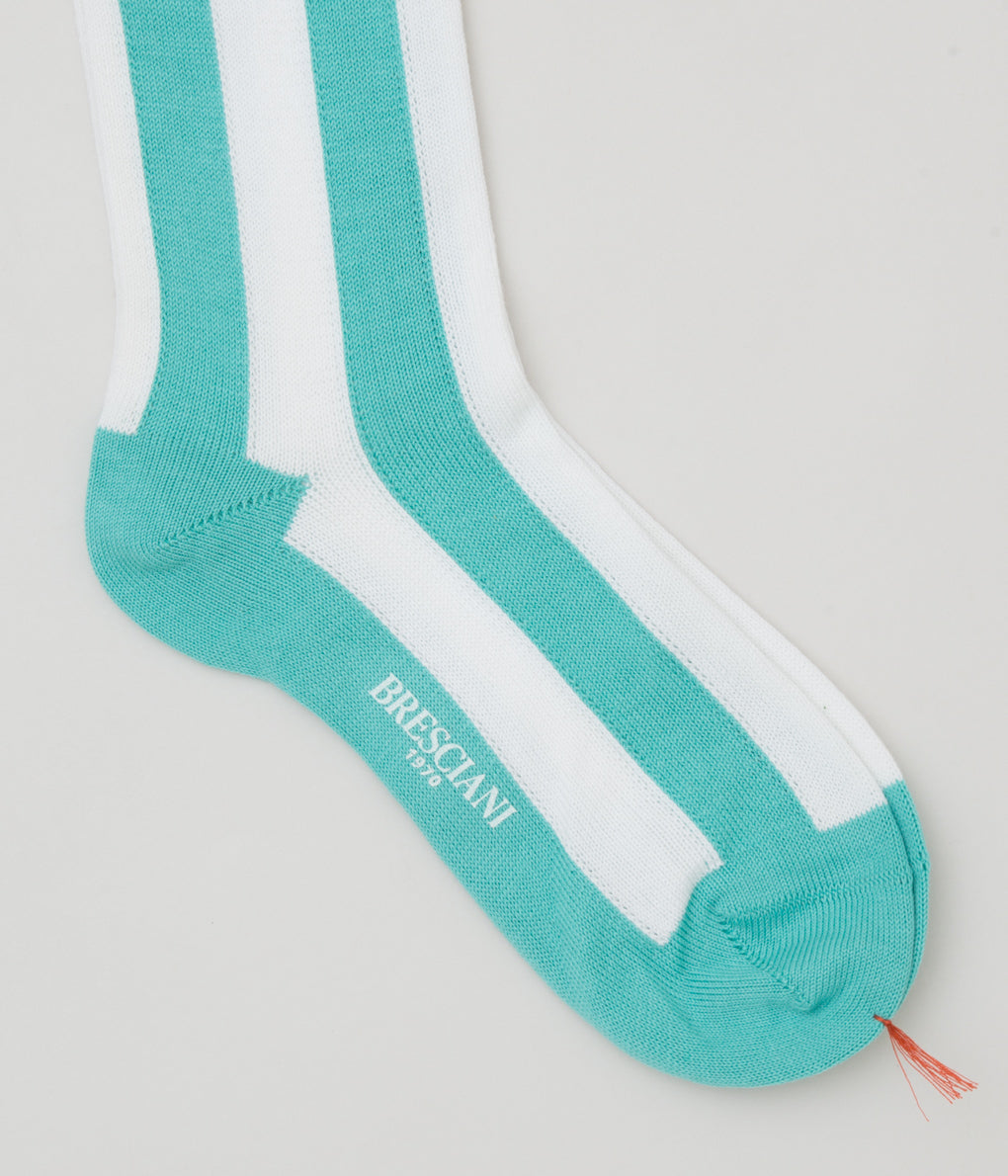 BRESCIANI "FAT VERTICAL STRIPE" (WHITE x LIGHT TURQUOISE)