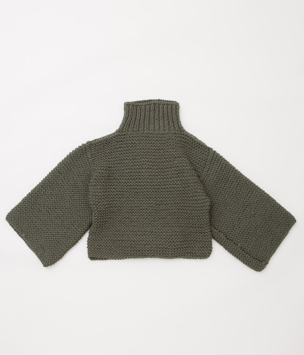 MAYDI "GARTER STITCH HAND-KNITTING POLO NECK SWEATER"(KHAKI)