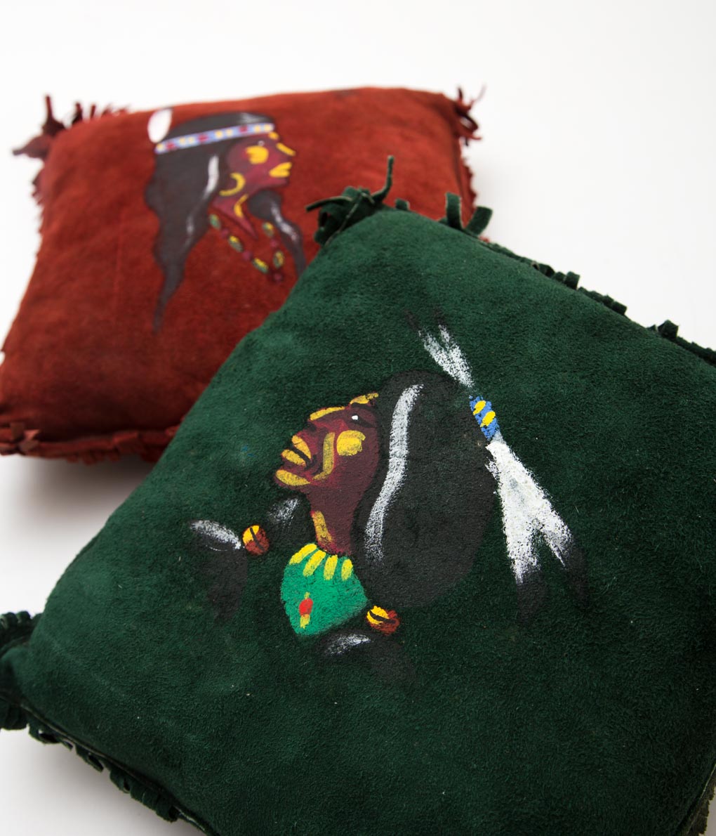 VINTAGE FABRIC "INDIAN HAND PAINT SUEDE PILLOW 2SET"