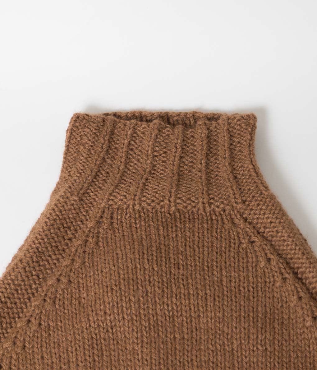MAYDI "WOMEN'S PONCHO DRESS TURTLENECK HAND-KNITTED"(SANDALWOOD)