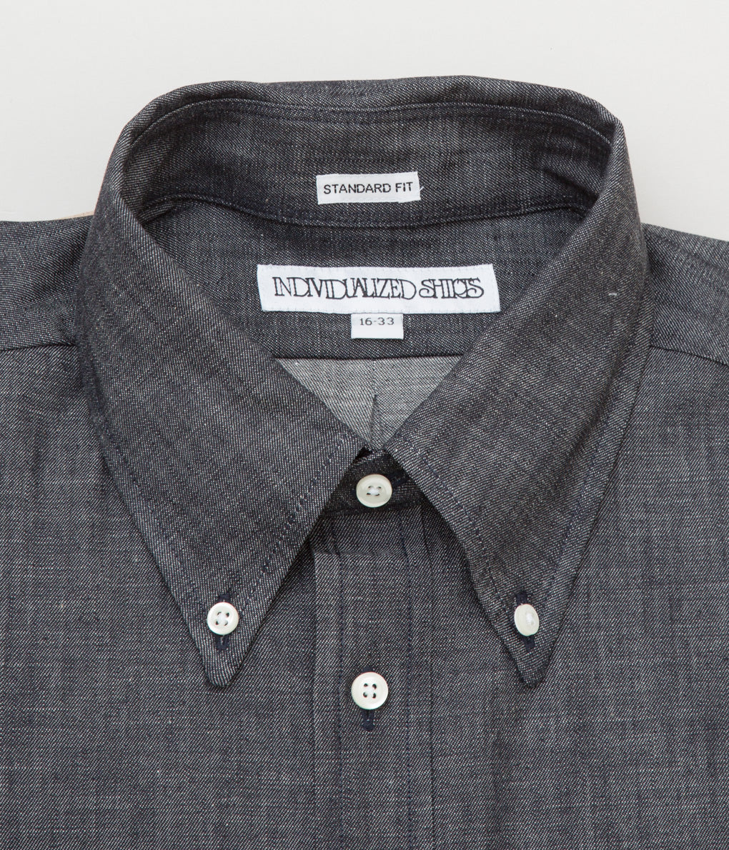 INDIVIDUALIZED SHIRTS "RIGID DENIM (STANDARD FIT BUTTON DOWN SHIRT)(BLACK)"