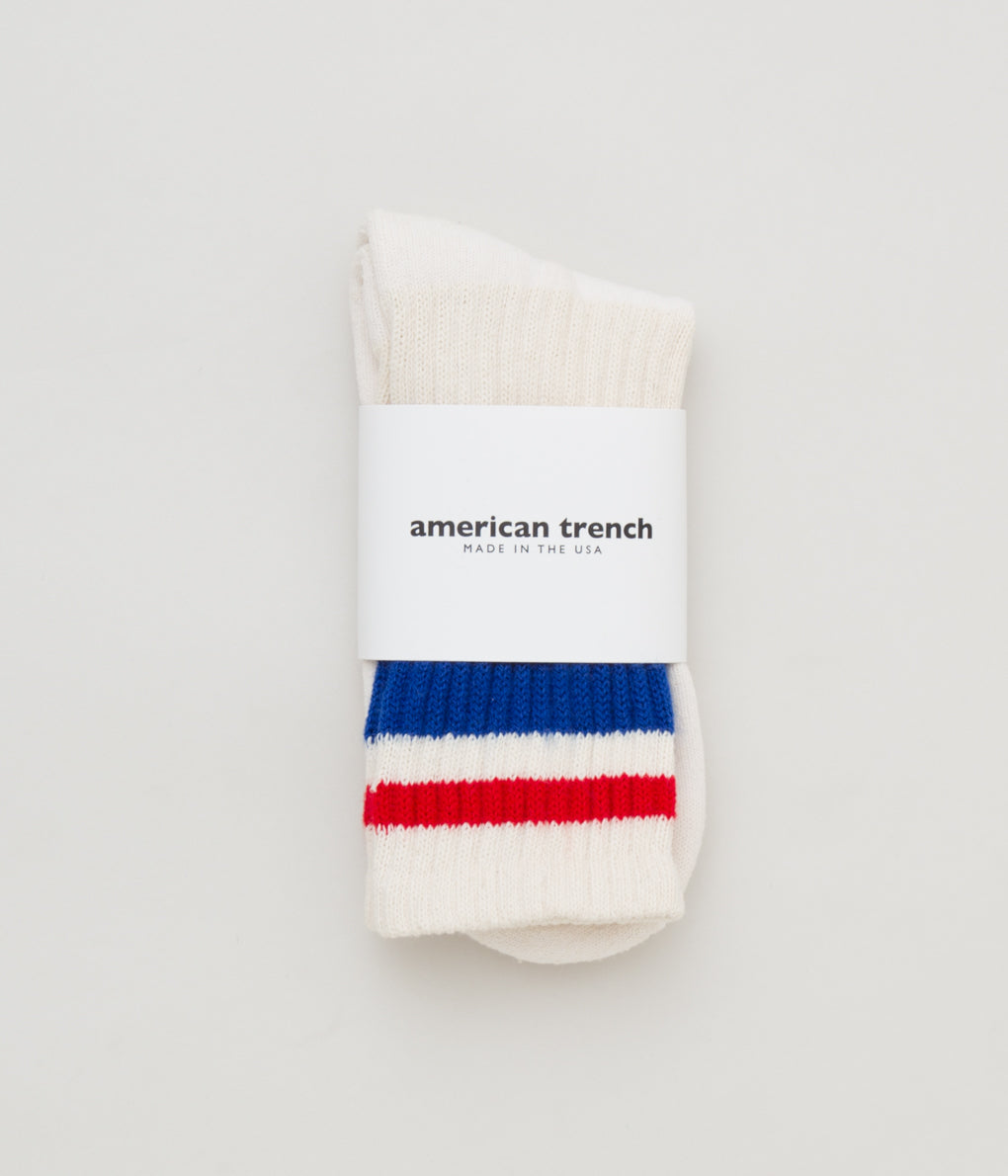 AMERICAN TRENCH "RETRO STRIPE SOCK"(ROYAL×RED)