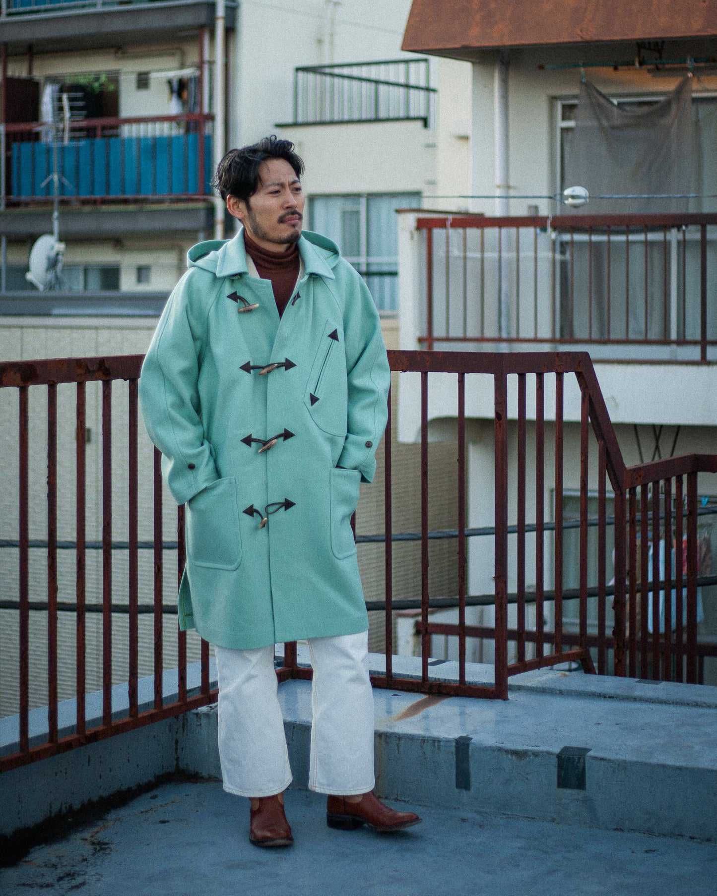 SUN/KAKKE "GRANGE -Joshua Ellis Duffle Coat-"(TURQUOISE)