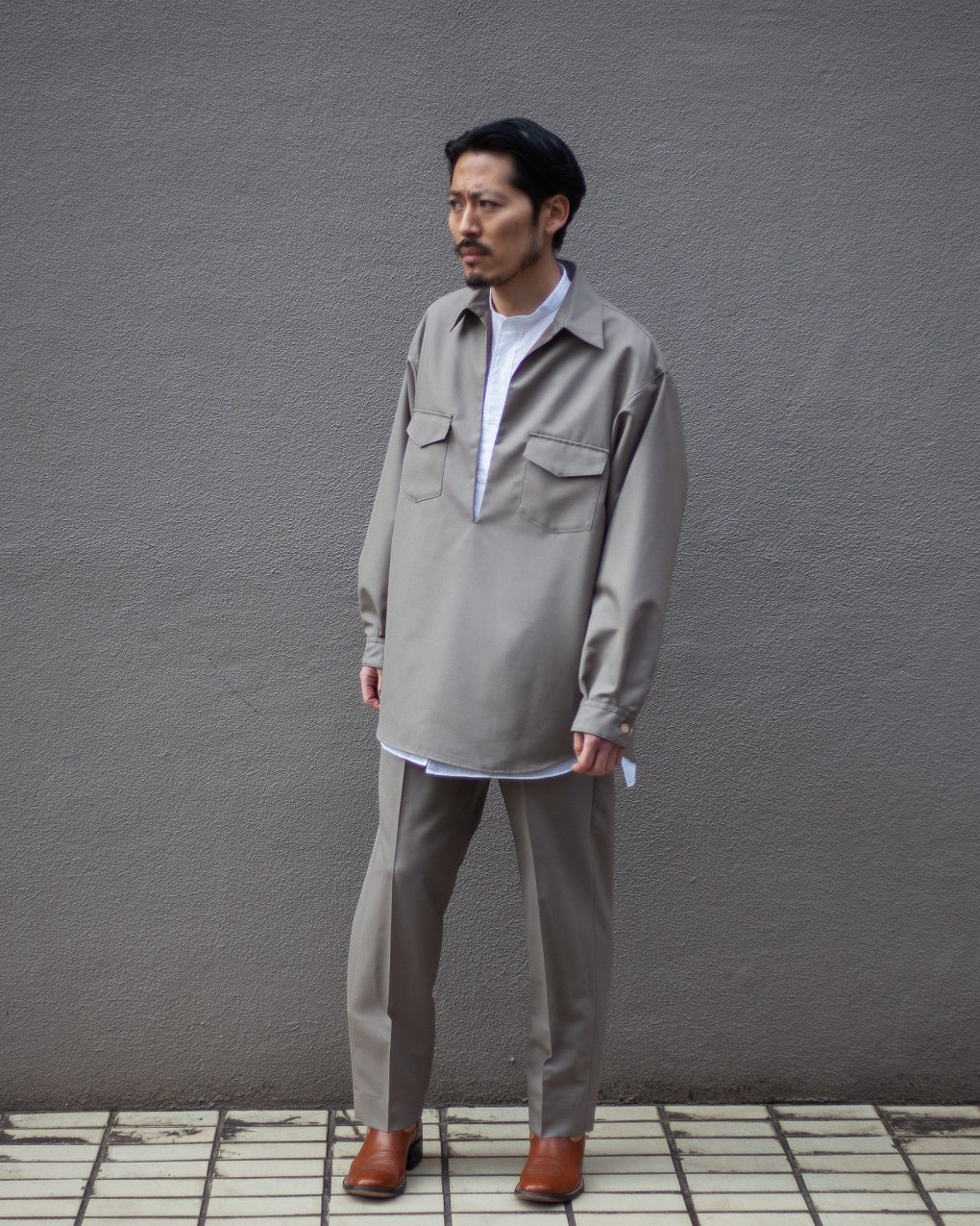 221VILLAGE×MAIDENS SHOP "MOHAIR TROPICAL WOOL PO SHIRT"(GREY BEIGE)
