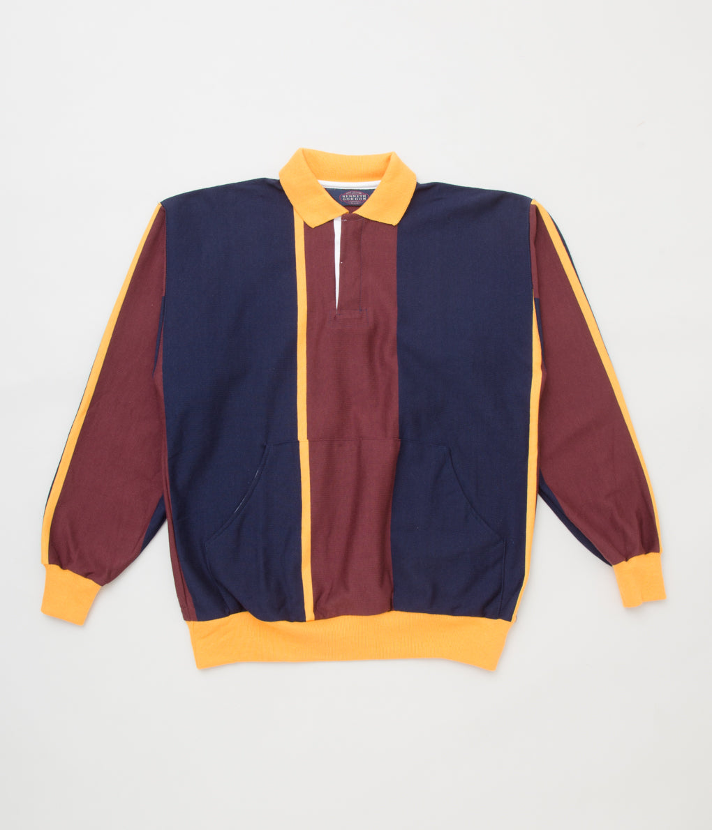 VINTAGE "80'S DEADSTOCK KENNETH GORDON VERTICAL STRIPE RUGBY"(WINE/NAVY/YELLOW)