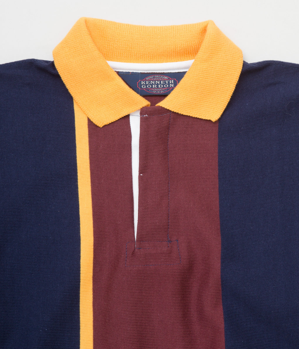 VINTAGE "80'S DEADSTOCK KENNETH GORDON VERTICAL STRIPE RUGBY"(WINE/NAVY/YELLOW)