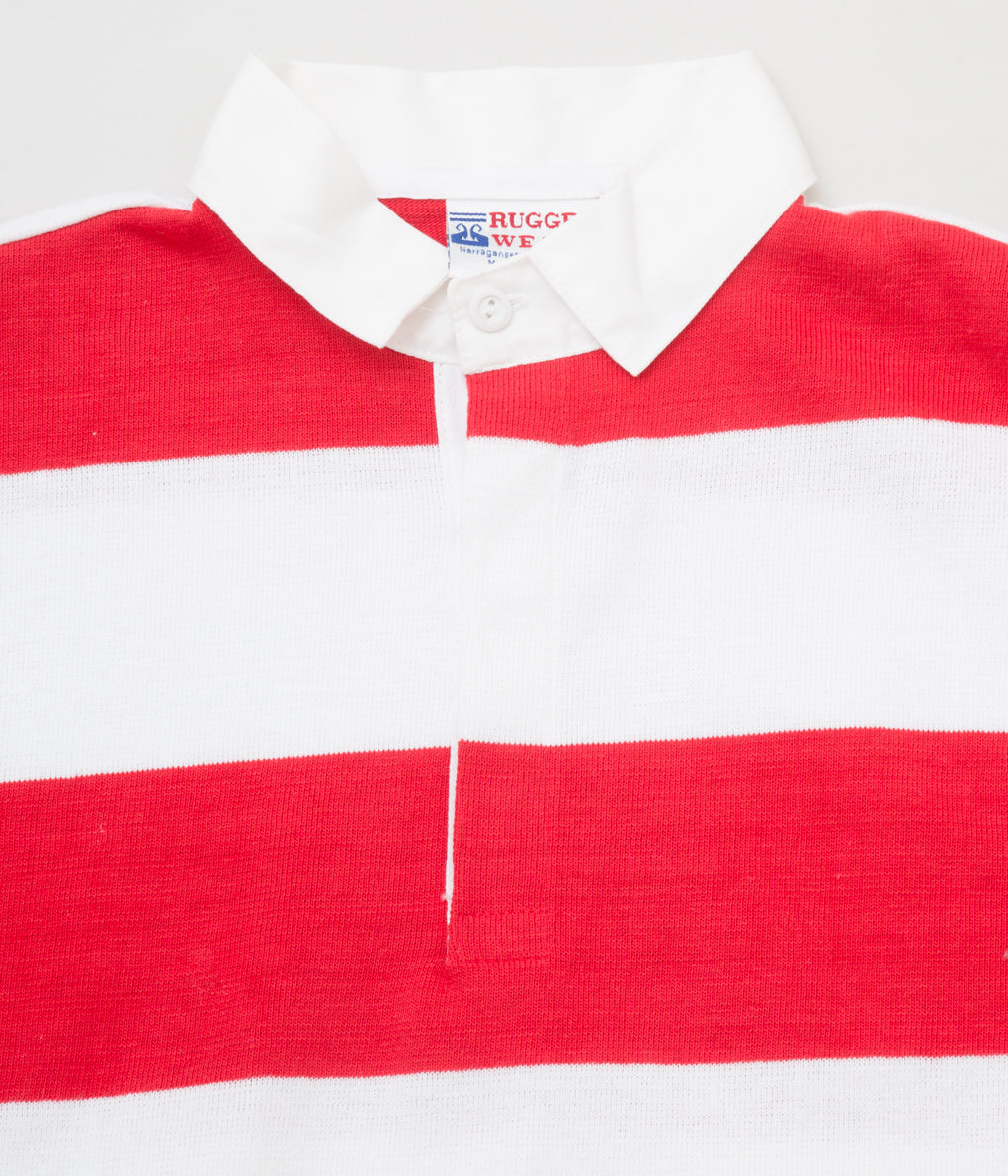 VINTAGE "80'S DEADSTOCK RUGGED WEAR RUGBY SHIRT" (WHITE/RED)