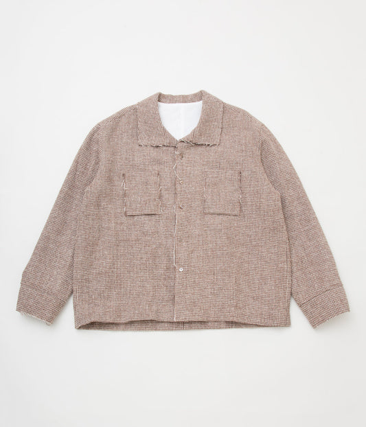 MONAD LONDON "BRAY OVERSHIRT (DEADSTOCK DONEGAL TWEED 100% WOOL)"(BROWN/OAT CHECK)