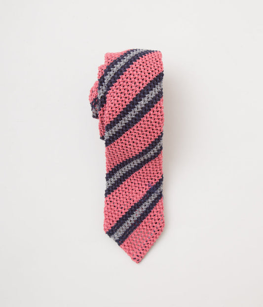 INDIVIDUALIZED ACCESSORIES"KNIT REGIMENTAL TIE"(PINK/SILVER)