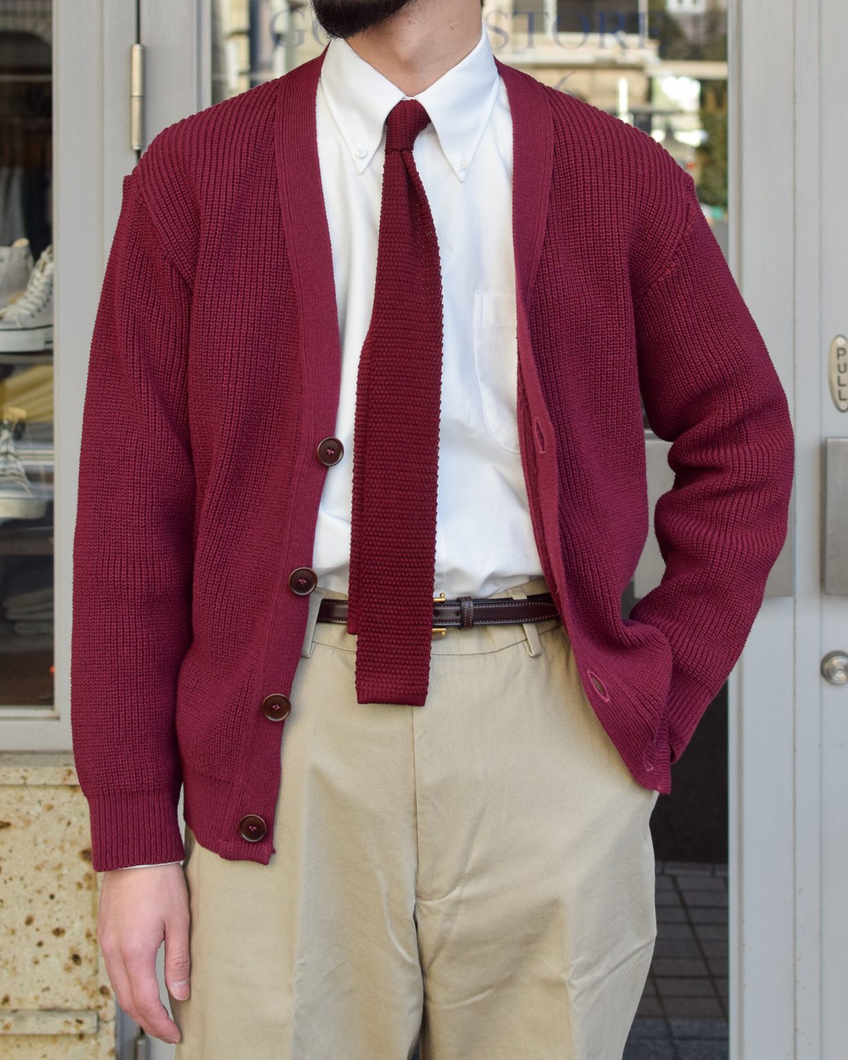 AMERICAN TRENCH "SHAKER KNIT CARDIGAN"(BORDEAUX)