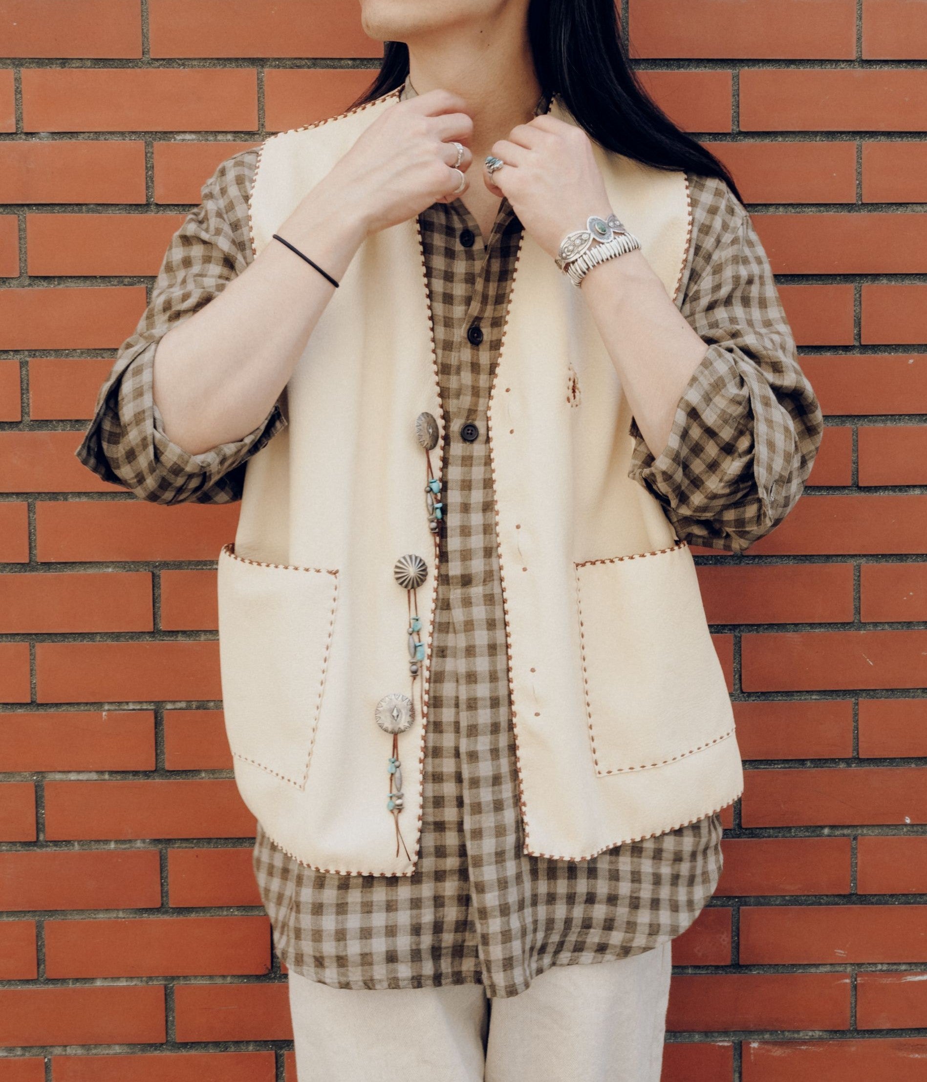 PAM DIETRICH ''DEERSKIN VEST'' (PALOMINO GRAIN / TOBACCOLACE