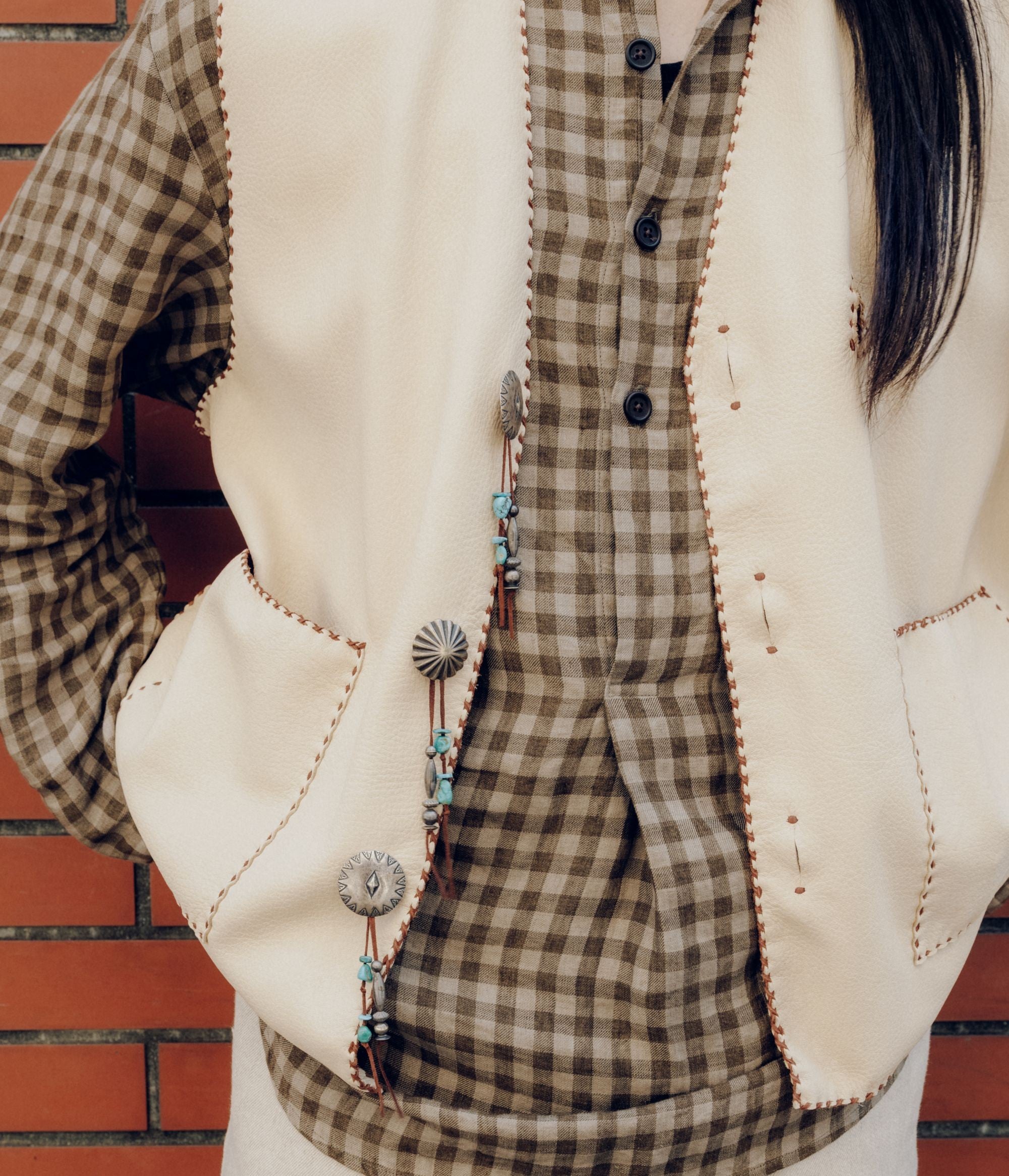 PAM DIETRICH ''DEERSKIN VEST'' (PALOMINO GRAIN / TOBACCOLACE