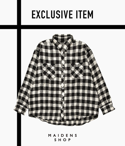 I AM DORK ''FLAP POCKET SHIRT|LINEN WOOL'' (BLACK×WHITE)