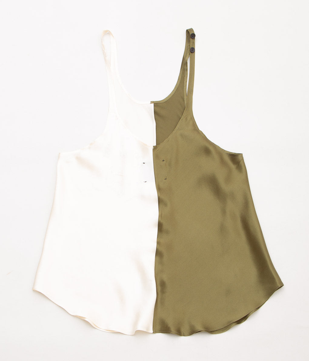 WONDEROUND "TWO TONE TANK TOP WITH HAND DRAWING & PEARL "(KHAKI&IVORY)