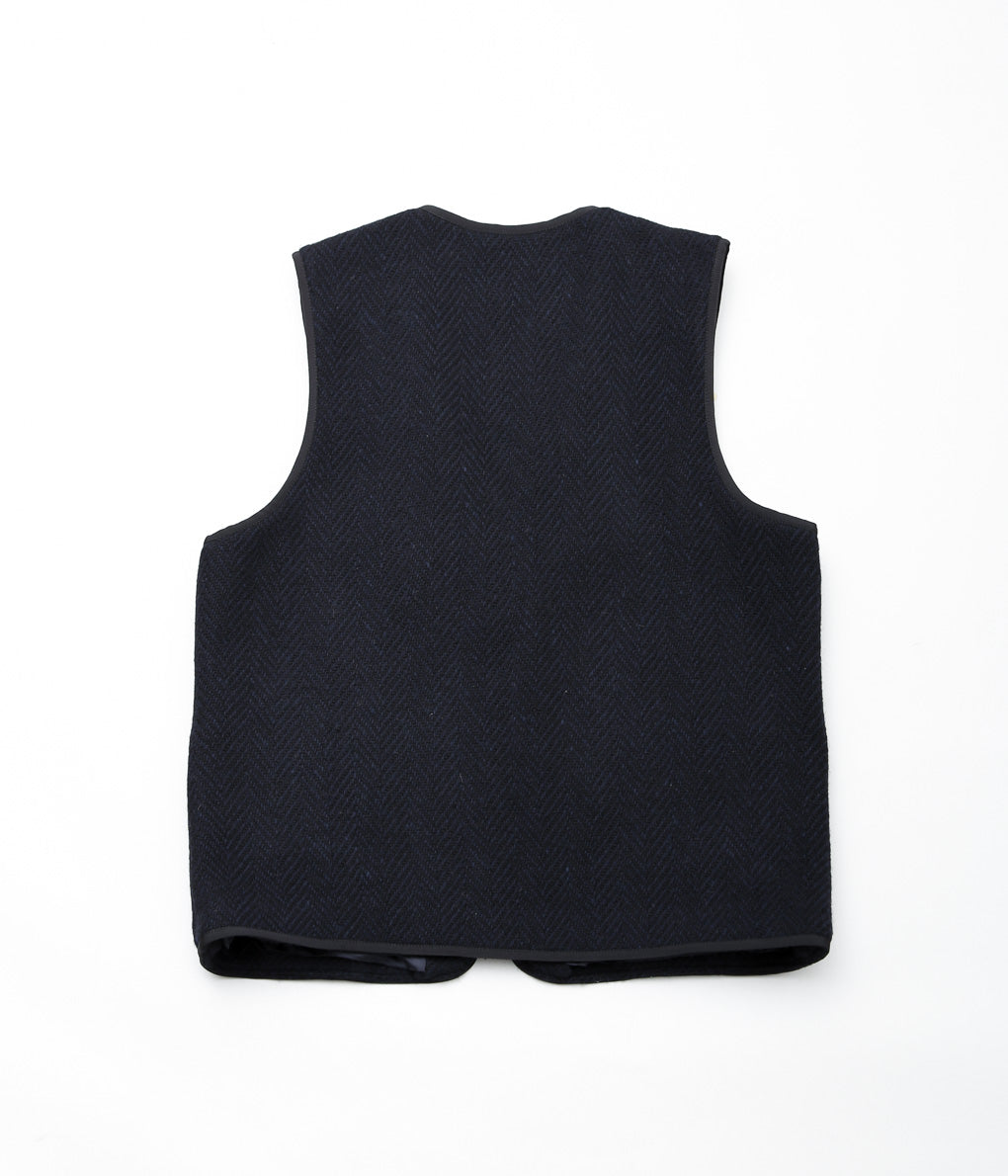 HARRY MUNDY ''ZIPPER WAISTCOAT WITH BINDING'' (DONEGAL NAVY HERRINGBONE)