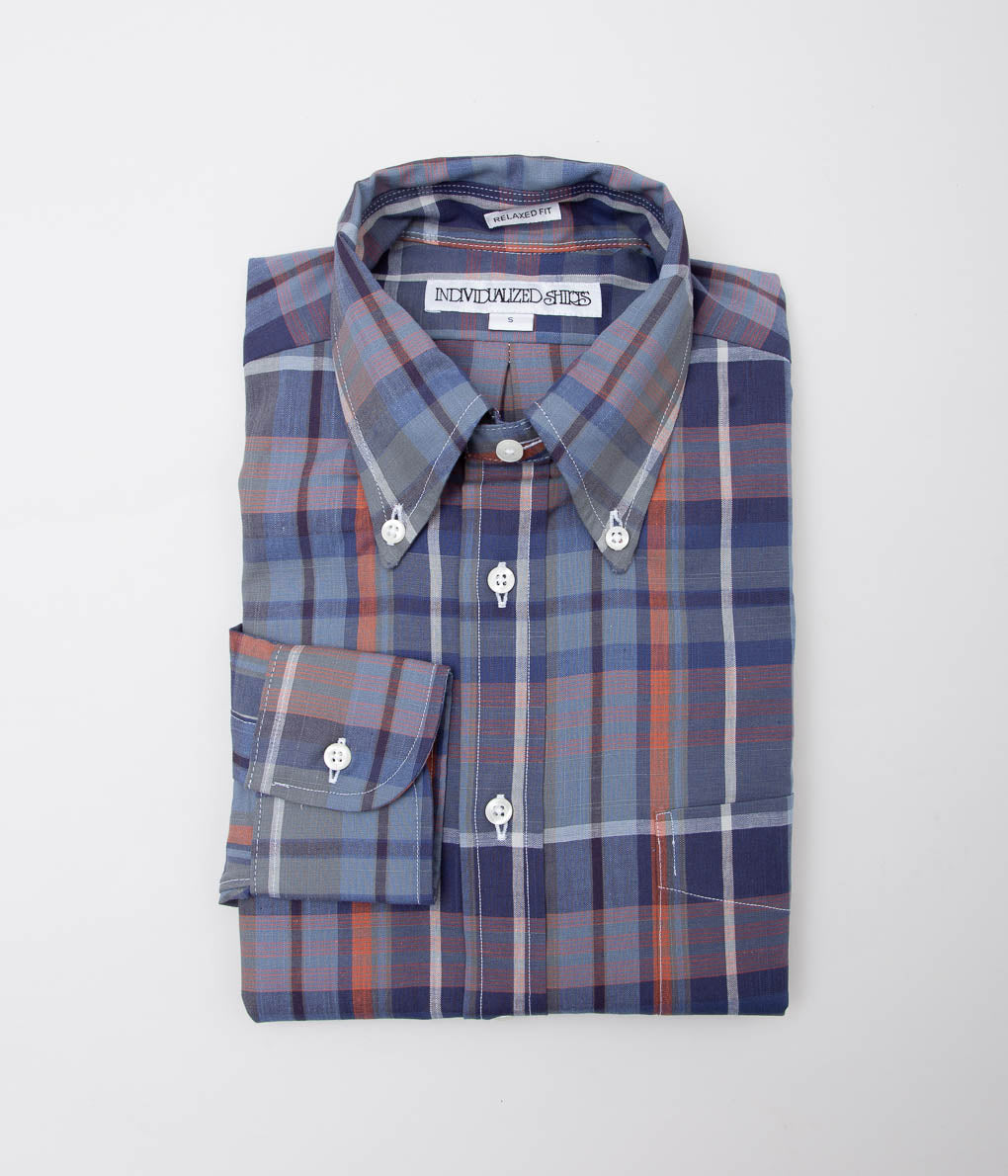 INDIVIDUALIZED SHIRTS ''MADRAS CHECK RELAXED FIT BUTTON DOWN SHIRTS'' (NAVY)