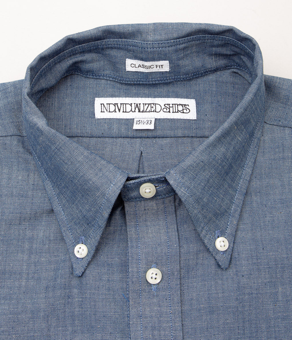 INDIVIDUALIZED SHIRTS "RIGID CHAMBRAY CLASSIC FIT BUTTON DOWN SHIRT"(BLUE)