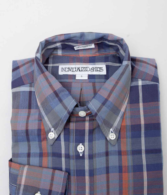 INDIVIDUALIZED SHIRTS ''MADRAS CHECK RELAXED FIT BUTTON DOWN SHIRTS'' (NAVY)