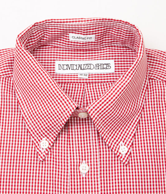 INDIVIDUALIZED SHIRTS "CLASSIC GINGHAM (CLASSIC FIT BUTTON DOWN SHIRT)"(RED)
