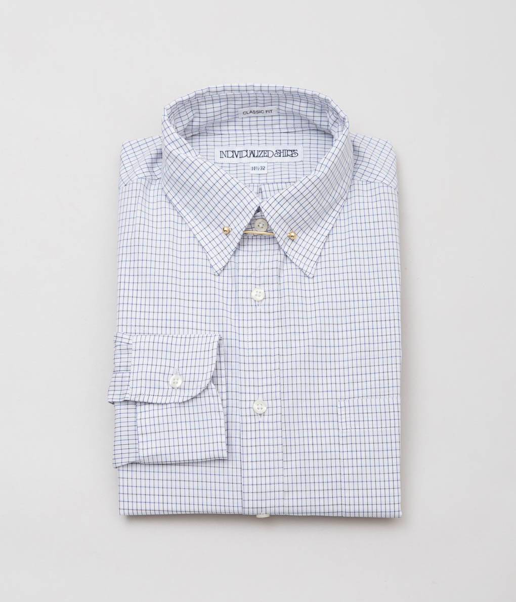 INDIVIDUALIZED SHIRTS ''CLASSIC AMERICAN TATTERSALL PINHOLE SHIRTS'' (BLUE)