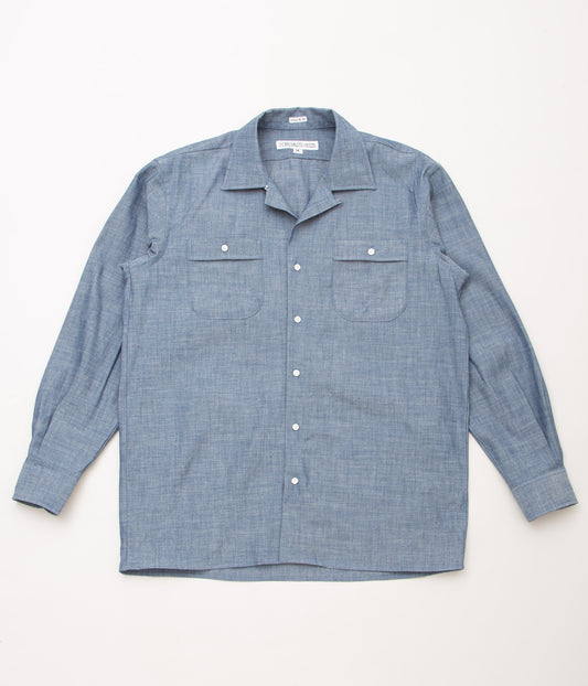 INDIVIDUALIZED SHIRTS "RIGID CHAMBRAY ATHLETIC FIT CAMP COLLAR SHIRT" (BLUE)