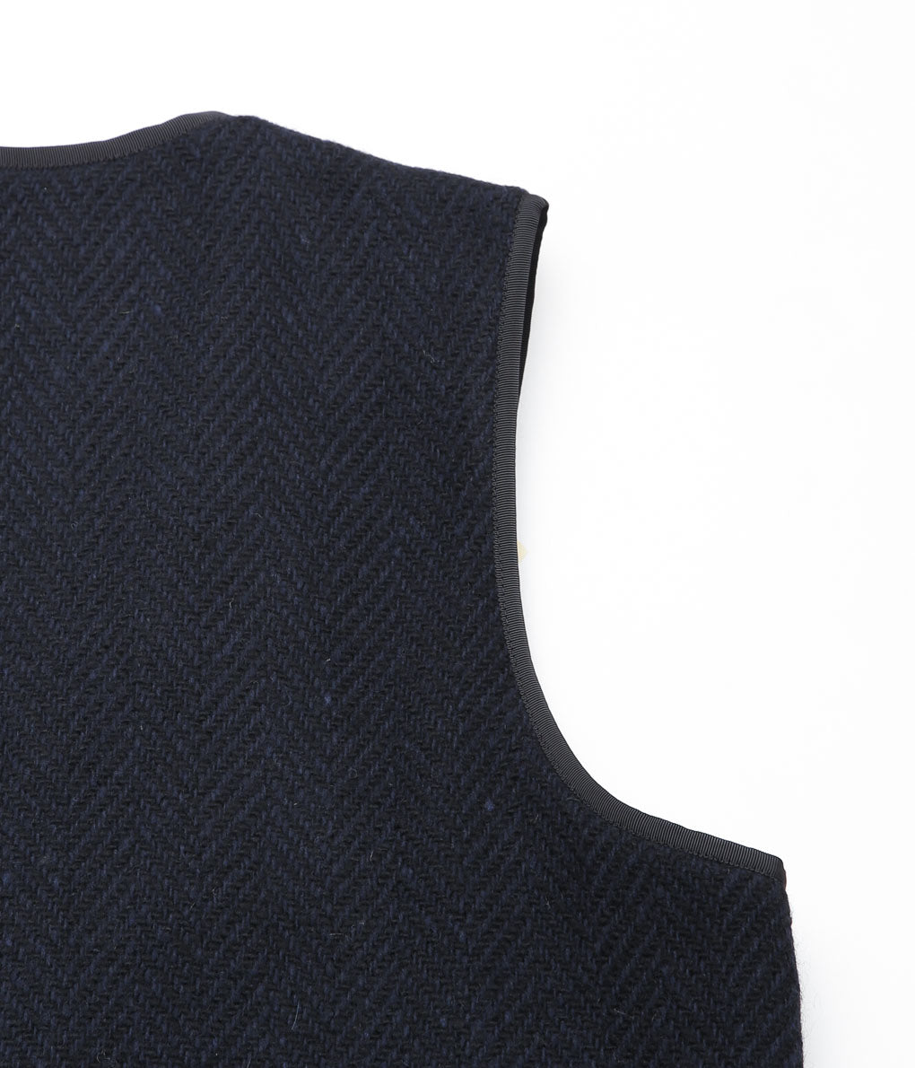 HARRY MUNDY ''ZIPPER WAISTCOAT WITH BINDING'' (DONEGAL NAVY HERRINGBONE)