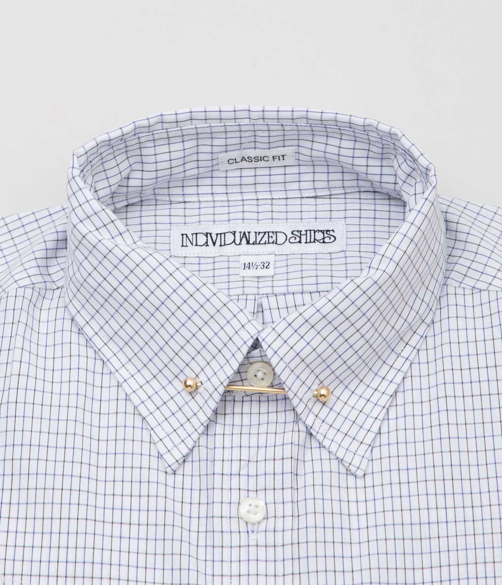 INDIVIDUALIZED SHIRTS ''CLASSIC AMERICAN TATTERSALL PINHOLE SHIRTS'' (BLUE)