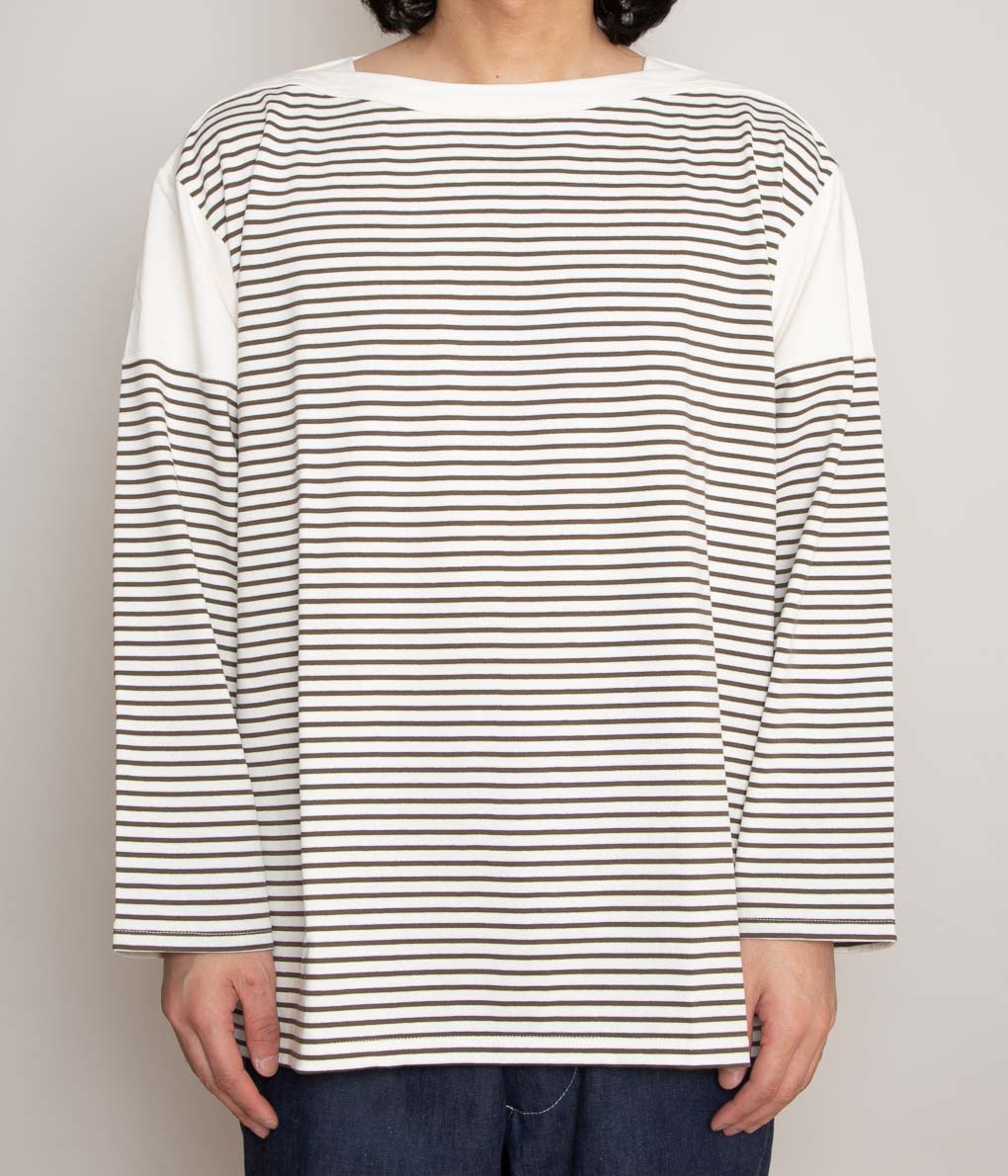 ANSNAM''BORDER BOAT NECK L/S TEE''(WHITE×BROWN) – THE STORE BY MAIDENS