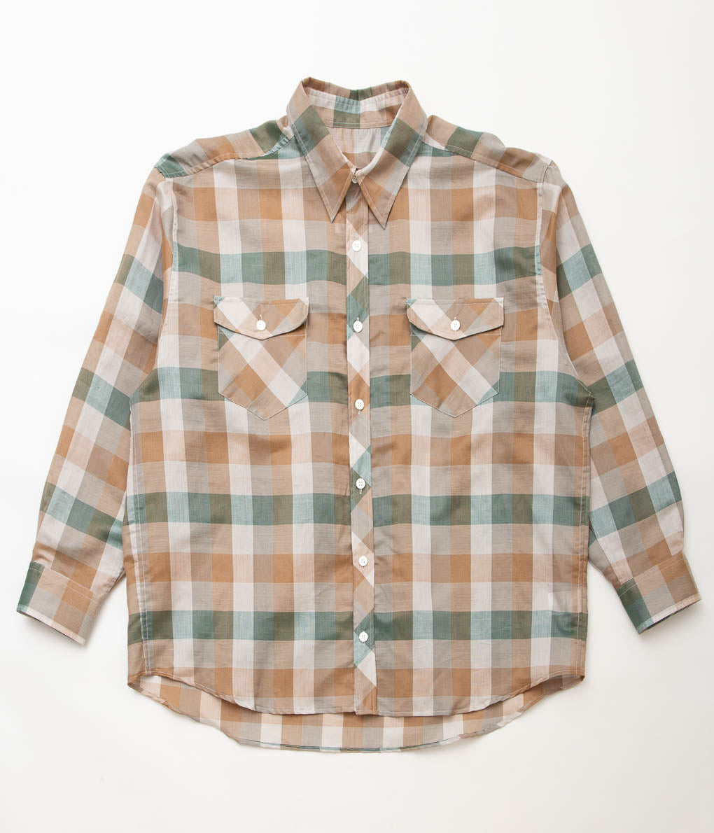 I AM DORK''BIG WORK SHIRT / DEADSTOCK COTTON LINEN''(BROWN×GREEN CHECK)