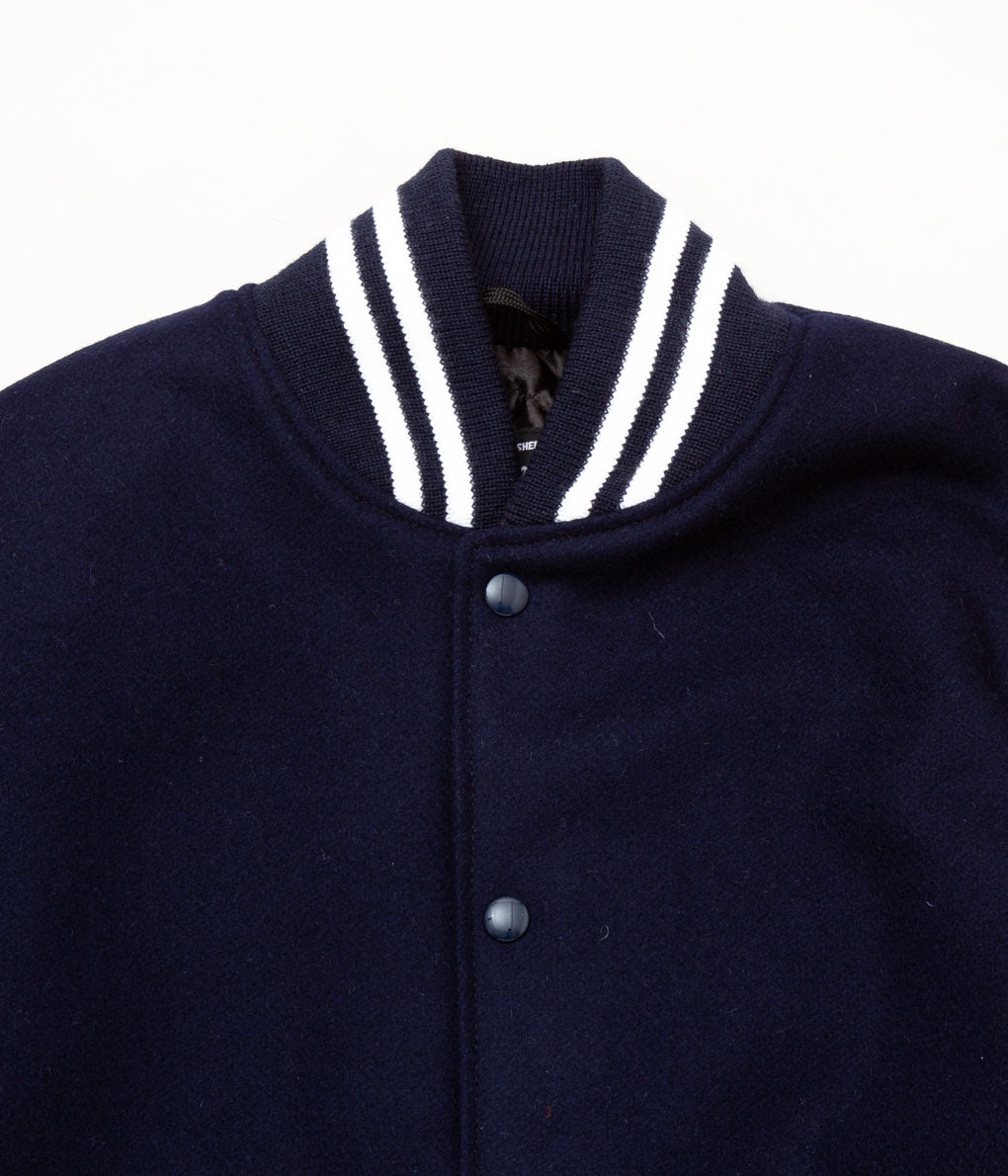 SETTLEMIERS"LEATHER SLEEVE VARSITY JACKET"(NAVY×BONE)