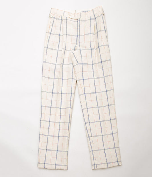 RICHARD MASCIANTONIO ''TROUSERS GERE'' (WHITE PLAID COTTON LINEN)