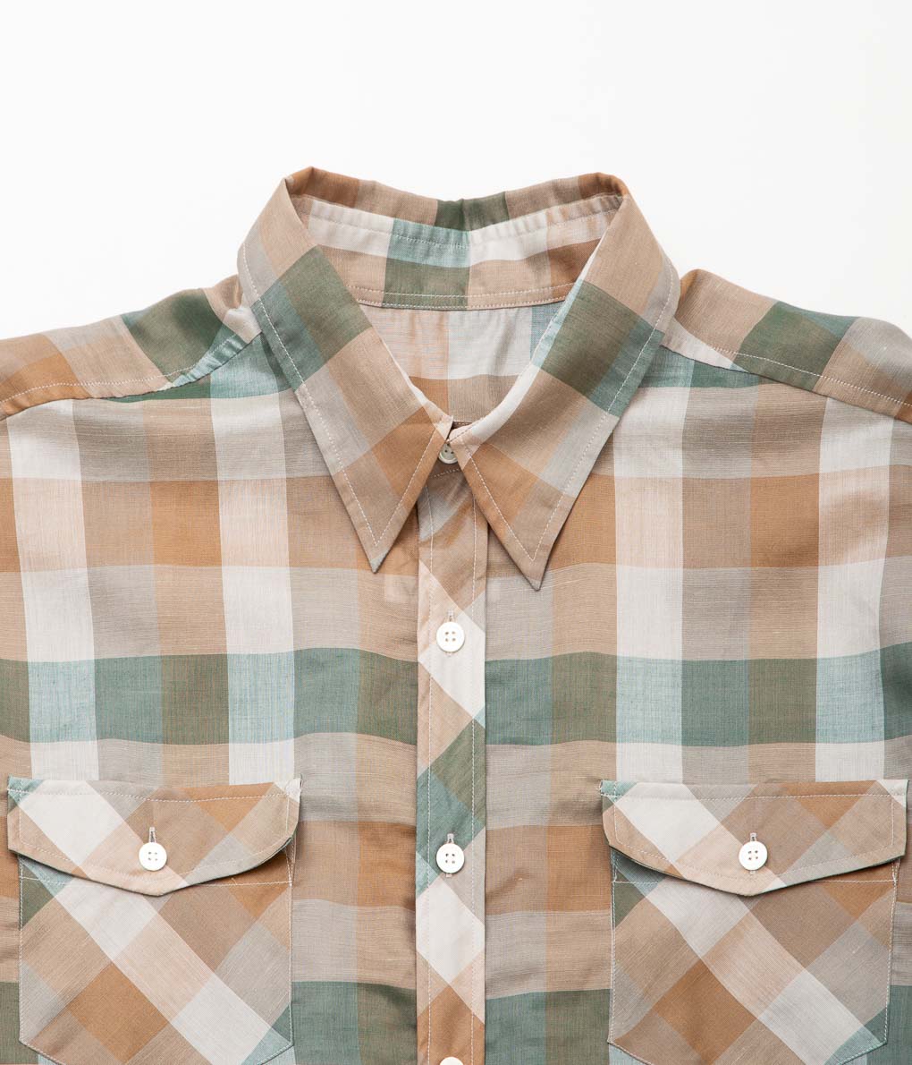 I AM DORK''BIG WORK SHIRT / DEADSTOCK COTTON LINEN''(BROWN×GREEN CHECK)