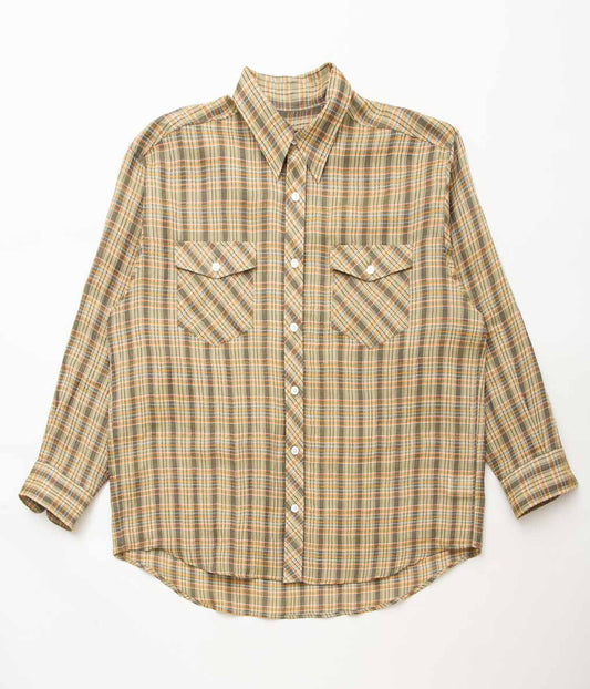 I AM DORK''BIG WORK SHIRT / DEADSTOCK COTTON LINEN''(GREEN×ORANGE CHECK)