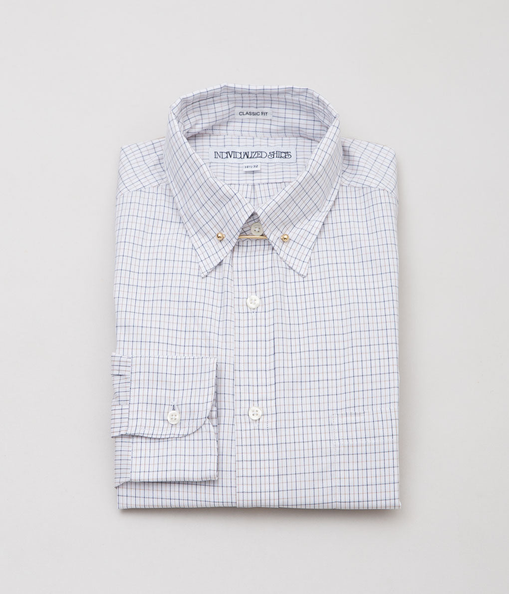 INDIVIDUALIZED SHIRTS ''CLASSIC AMERICAN TATTERSALL PINHOLE SHIRTS'' (BEIGE)