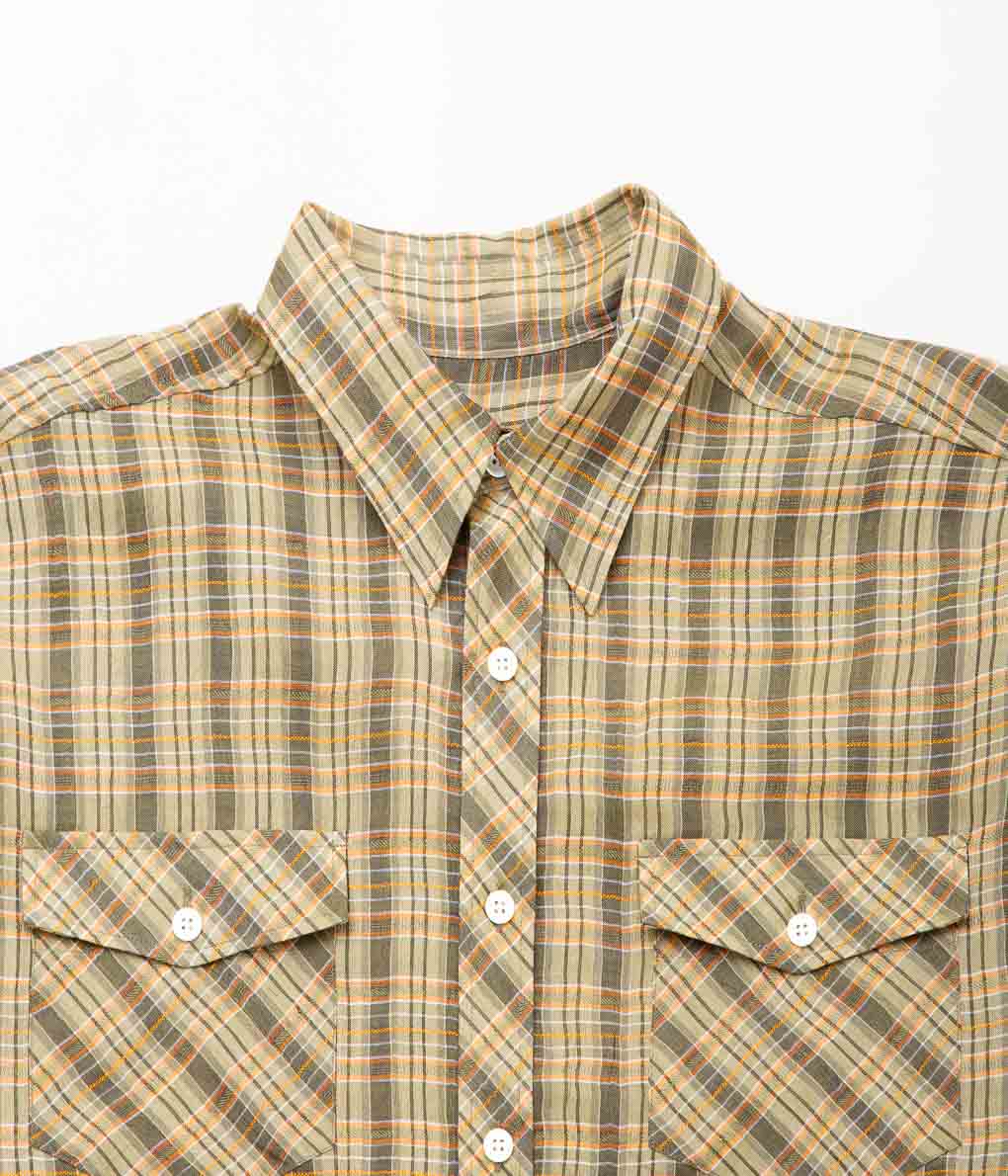 I AM DORK''BIG WORK SHIRT / DEADSTOCK COTTON LINEN''(GREEN×ORANGE CHECK)