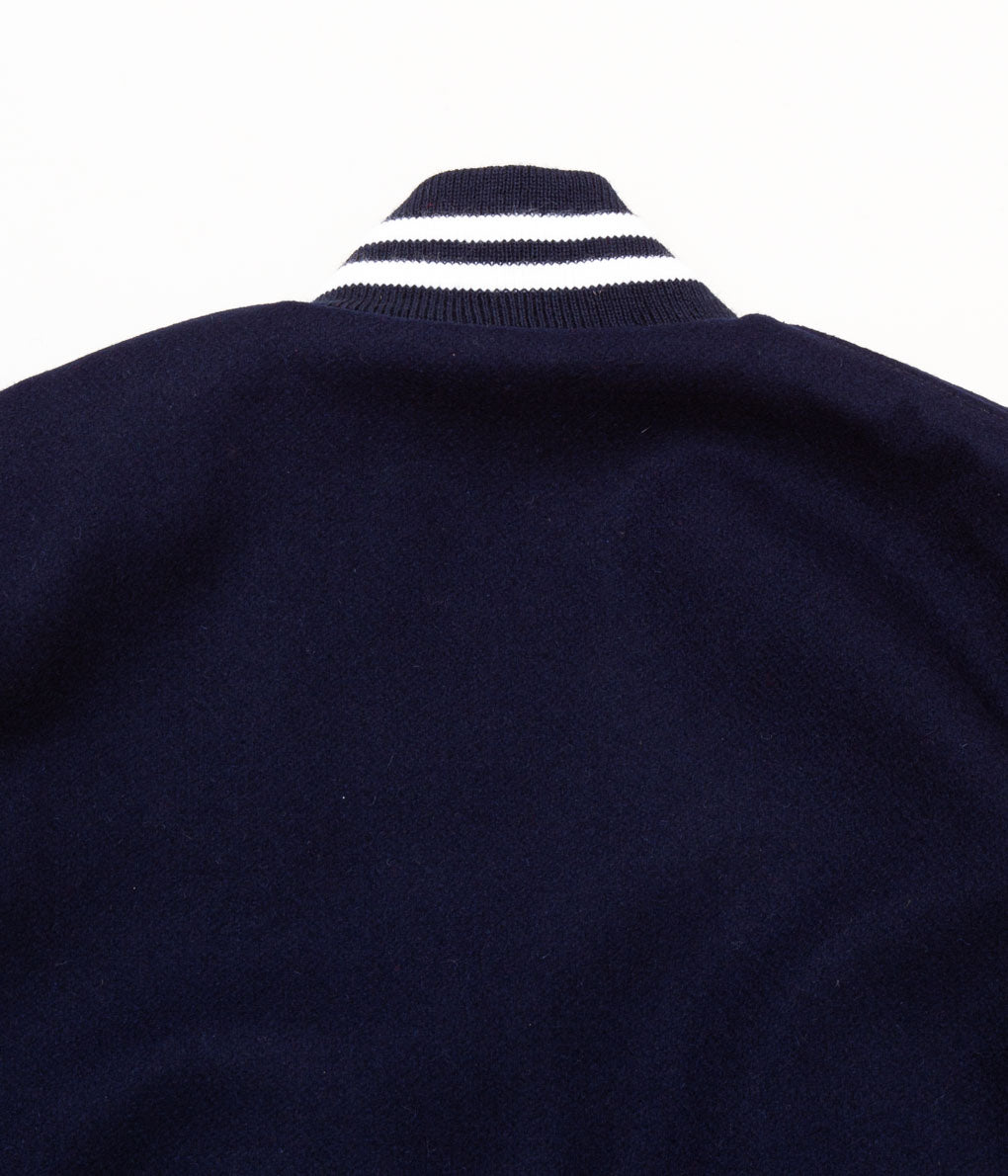 SETTLEMIERS"LEATHER SLEEVE VARSITY JACKET"(NAVY×BONE)