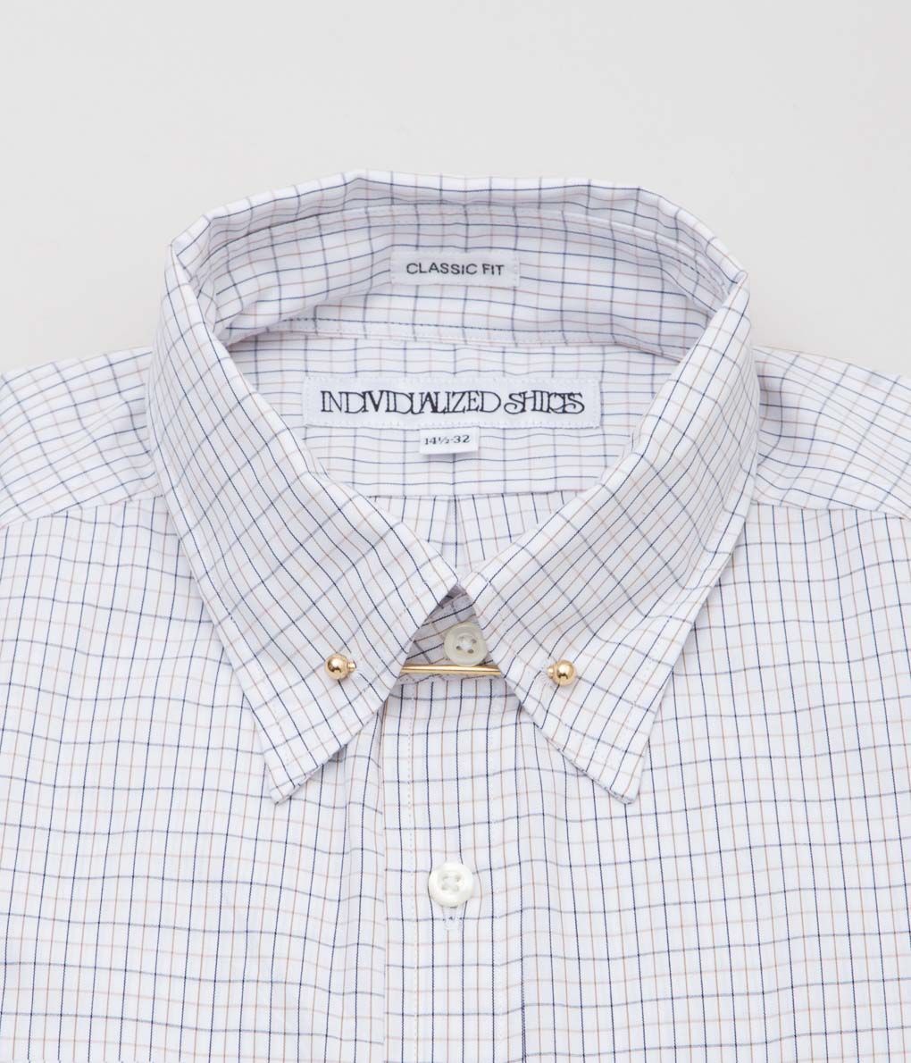 INDIVIDUALIZED SHIRTS ''CLASSIC AMERICAN TATTERSALL PINHOLE SHIRTS'' (BEIGE)