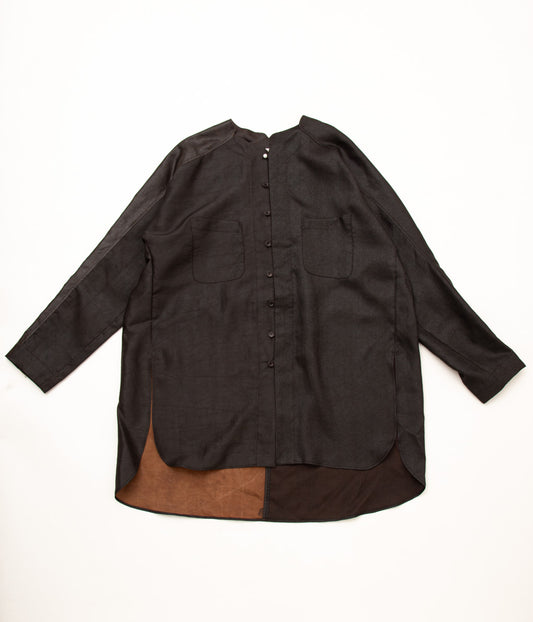 SEVENTY FIVE"PETAL COLLAR SHIRT"(CHINESE MUD SILK BLACK/BROWN)