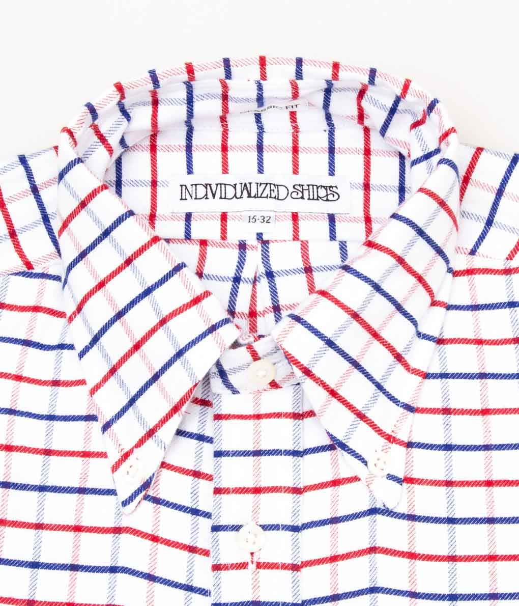 INDIVIDUALIZED SHIRTS "FLANNEL TATTERSALL (CLASSIC FIT BUTTON DOWN SHIRT)(AMERICANA)"