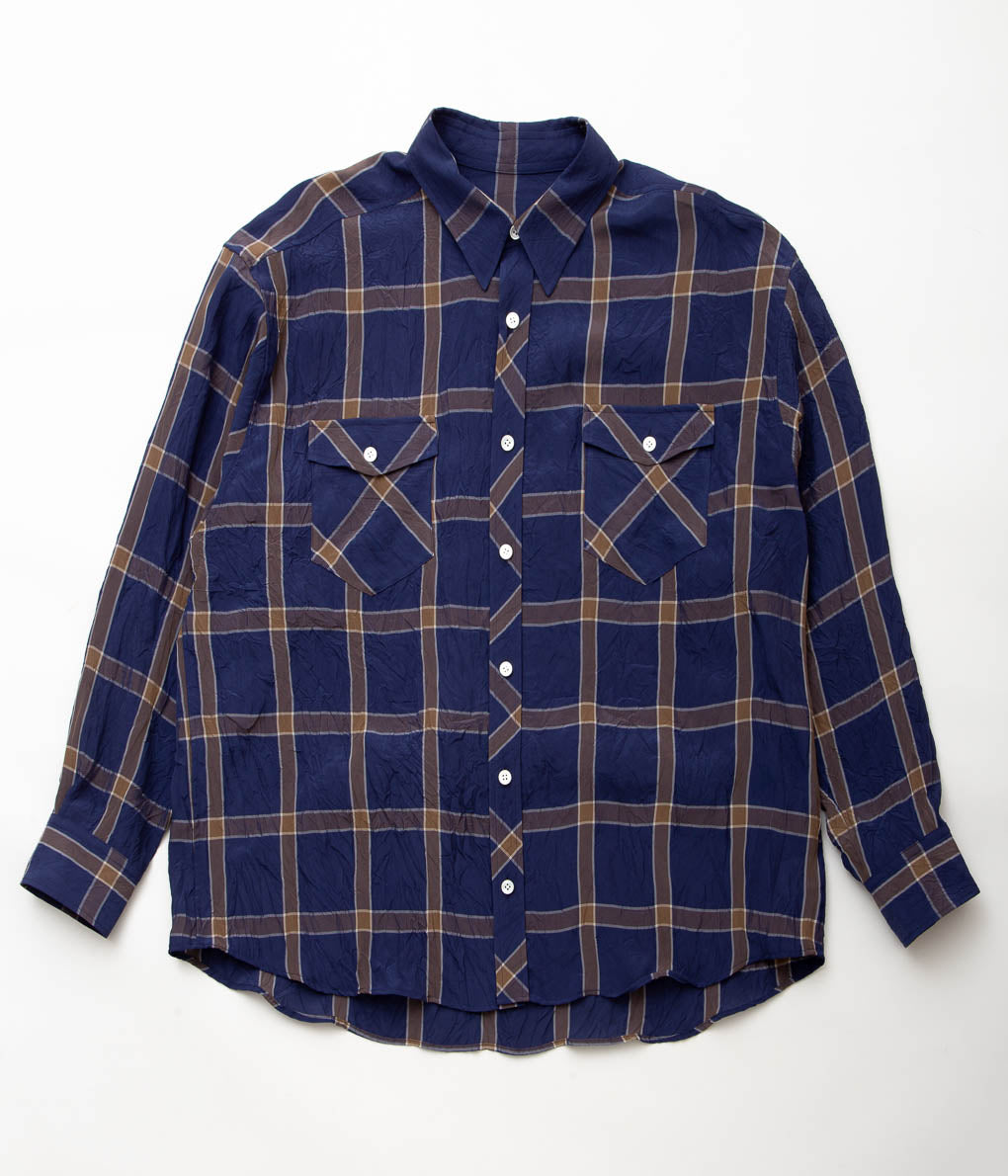 I AM DORK "BIG WORK SHIRT / VISCOSE"(NAVY×BROWN)